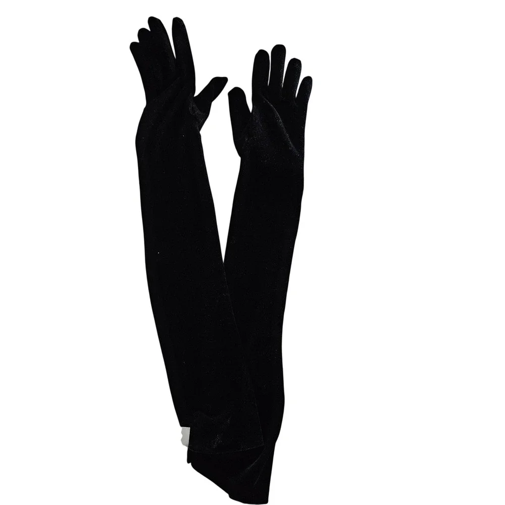 C Bling Intimates Womens Black Velvet Opera Length Evening Gloves NWT